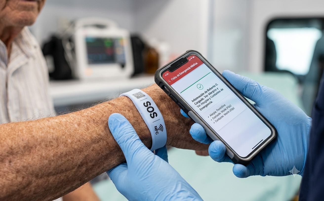 Teléfono acercándose a la pulsera NFC